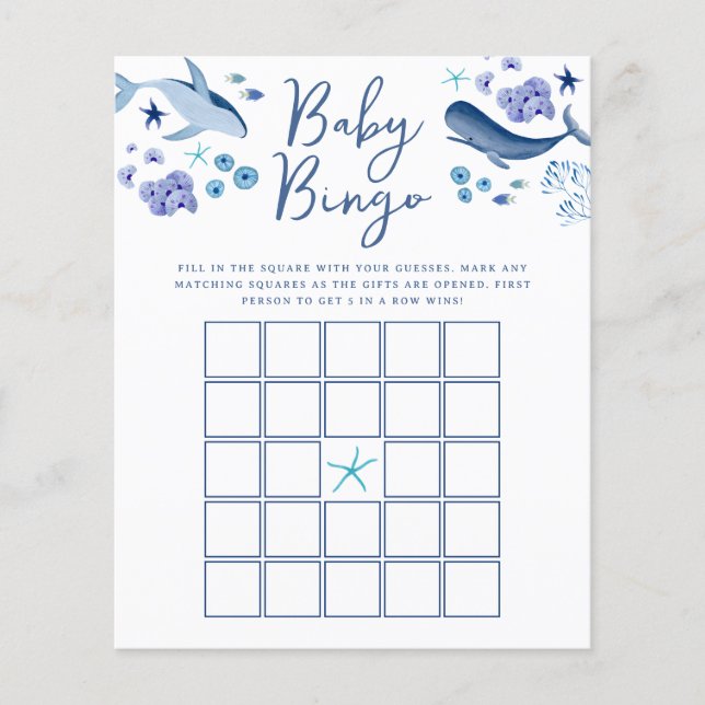 Sous l'océan jeu de bingo bébé baleine garçon bleu (Devant)
