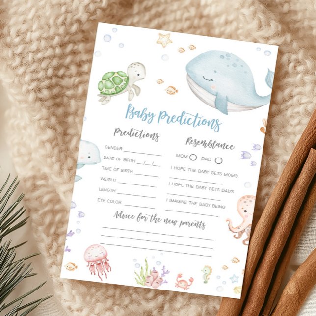 Sous l'océan Jeu de Prédictions pour Baby Shower (Sea Creatures Ocean Baby Shower Baby Predictions Game)