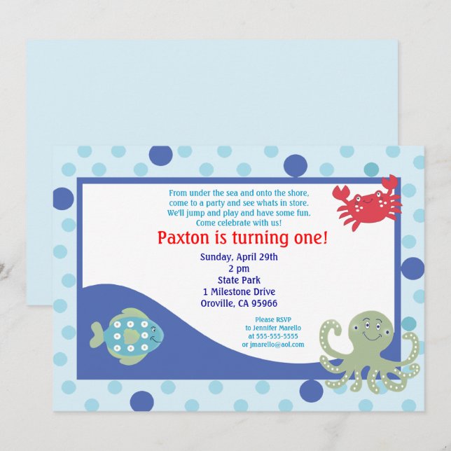 Sous l'Océan marin Invitation d'anniversaire (Devant / Derrière)