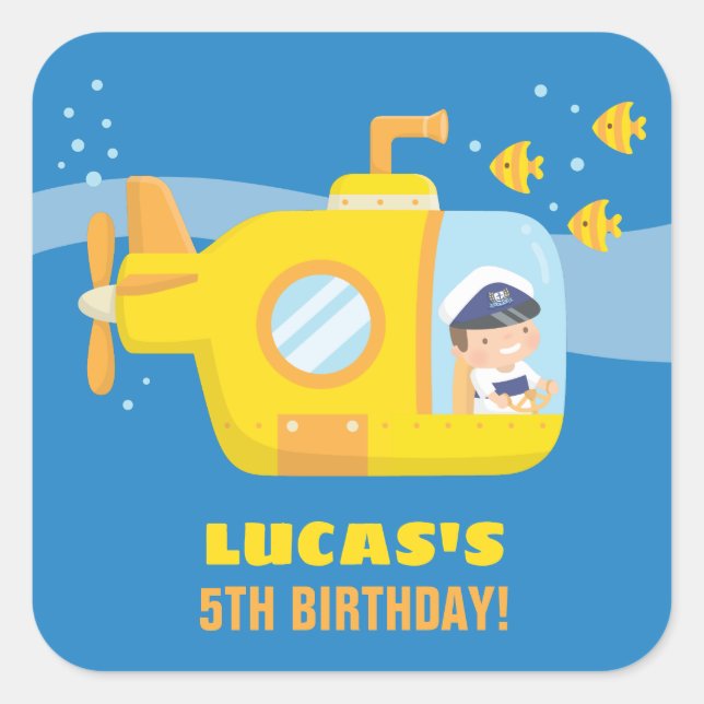 Sous-marin Boy Captain Under the Sea Party Sticker (Devant)