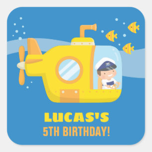 Sous-marin Boy Captain Under the Sea Party Sticker