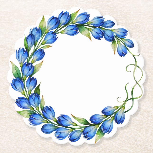 Sous-verre Couronne Fleurie Bleue (Devant)