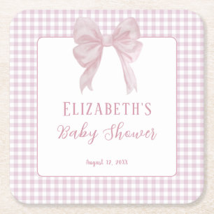 Sous-verre de Baby Shower Rose Gingham Blush