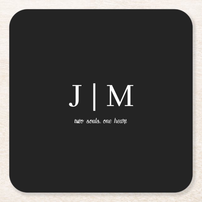 Sous-verre de mariage noir personnalisable avec te (Devant)