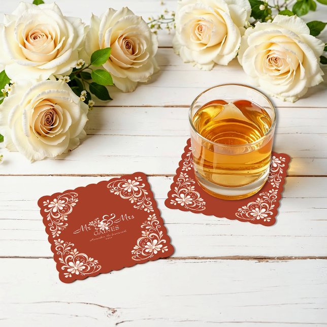 Sous-verre de mariage Sunset Rust Shabby Chic Mr & (Créateur téléchargé)