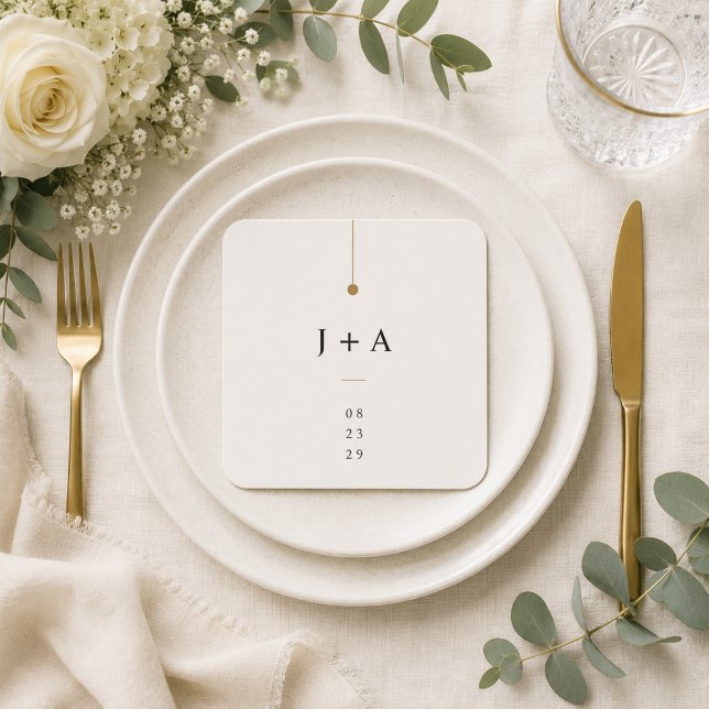 Sous-verre en papier à monogramme de mariage minim (Créateur téléchargé)