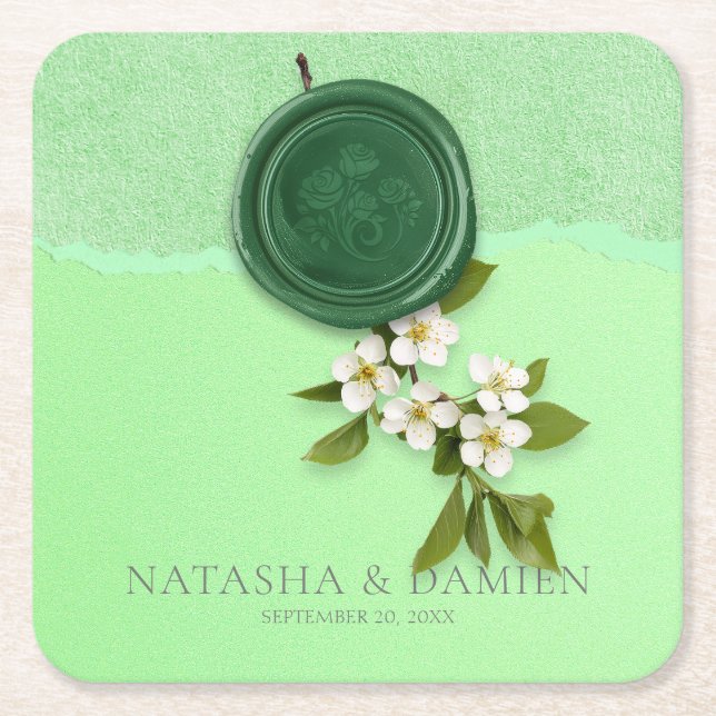 Sous-verre en papier de mariage Green Seal (Devant)