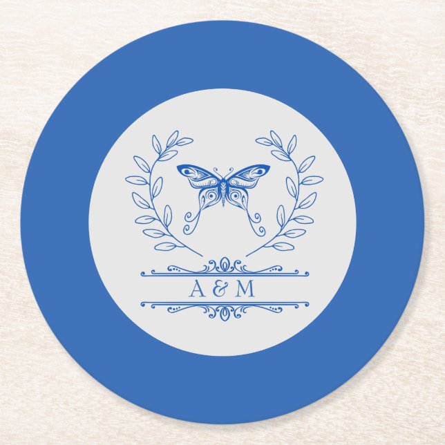 Sous-verre en papier de mariage monogrammé Papillo (Devant)