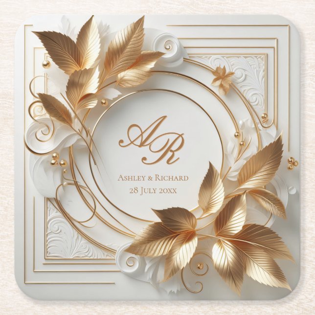 Sous-verre en papier élégant à monogramme pour mar (Devant)