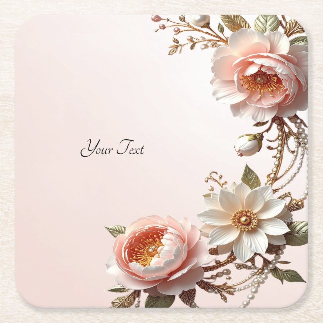 Sous-verre en papier Fleurs roses et blanches déco (Devant)