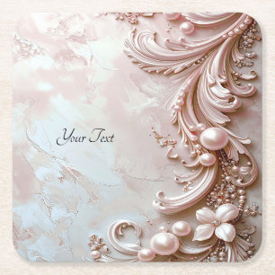 Sous-verre en papier floral et perle orné rose