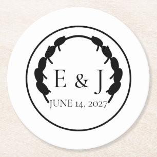 Sous-verre en papier mariage Monogramme Botanique