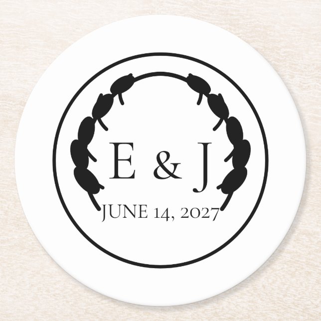 Sous-verre en papier mariage Monogramme Botanique  (Devant)