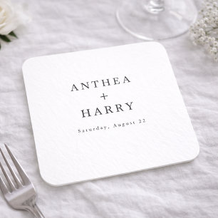 Sous-verre en papier mariage noir et blanc serif m