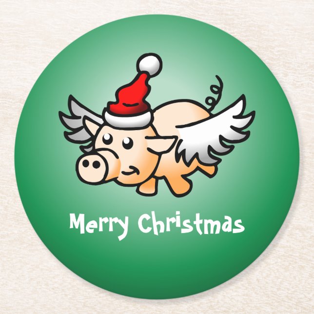 Sous-verre en papier Noël Cochon Volant (Devant)