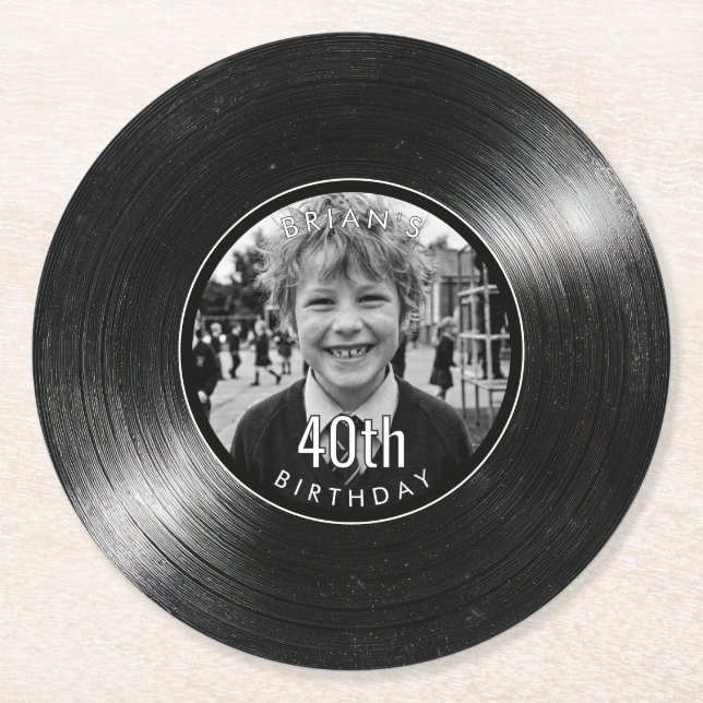 Sous-verre en papier noir aspect vinyle pour 40e a (Devant)