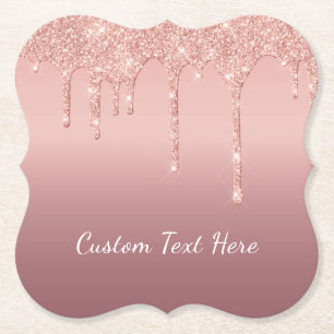 Sous-verre en papier pailleté or rose avec texte p