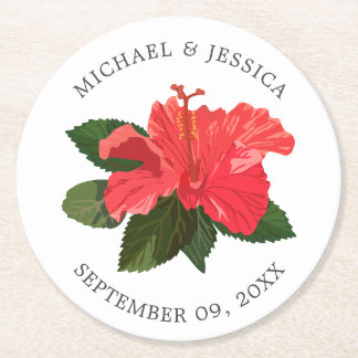 Sous-verre en papier rond de mariage fleur d'hibis