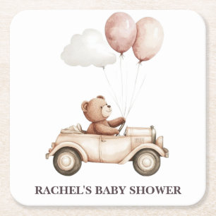 Sous-verre pour Baby Shower Voiture Ours en Peluch