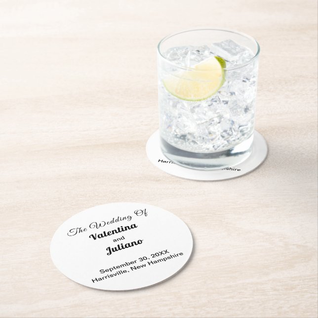 Sous-verre rond pour mariage noir et blanc (En situation)