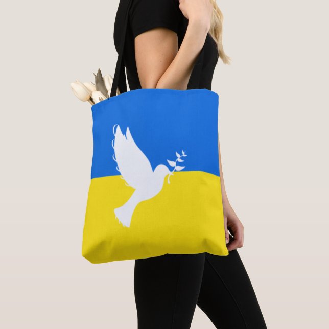 Soutenez l'Ukraine Sac fourre-tout Peace Dove drap (De près)