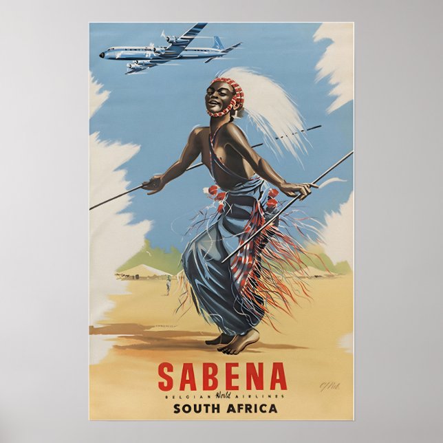 South Africa Poster Sabena Travel Print African Ar (Devant)