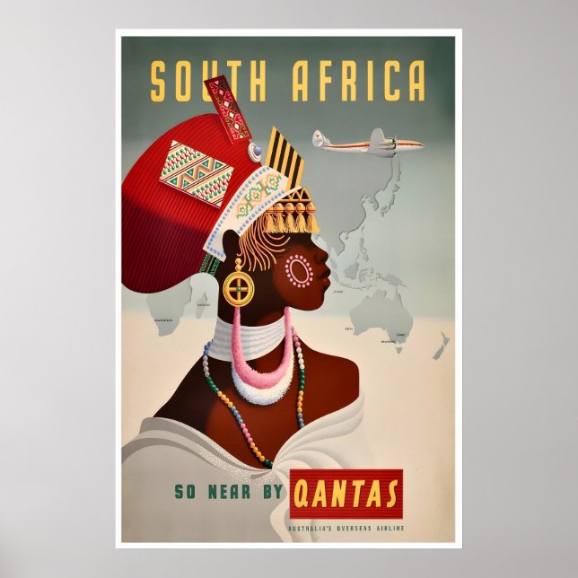 South Africa Travel Poster African Wall Art Qantas (Devant)