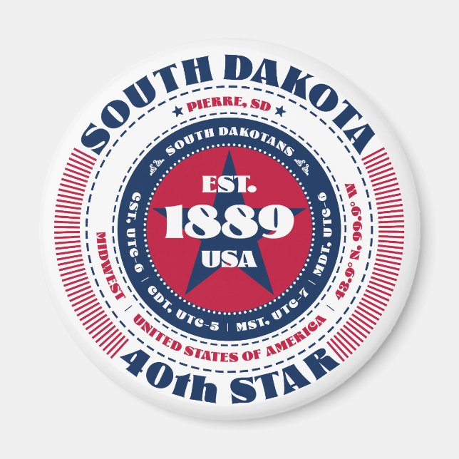 South Dakota Circle Typographie Souvenir Magnet (Devant)