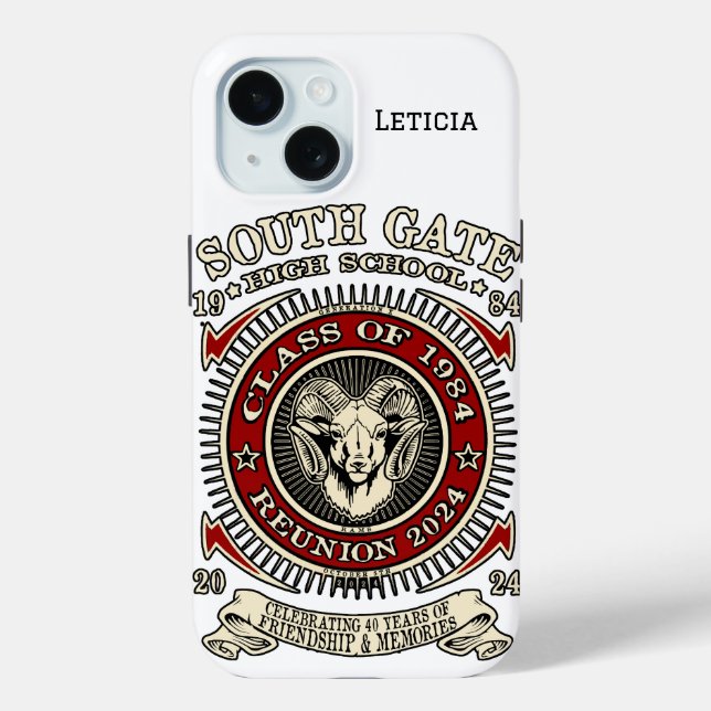 South Gate High School Rams coque iphone avec nom (Verso)