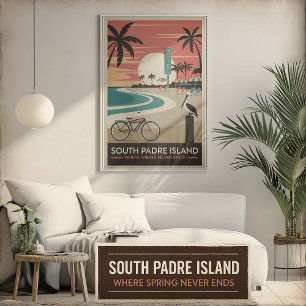 South Padre Island - Affiche côtière rétro