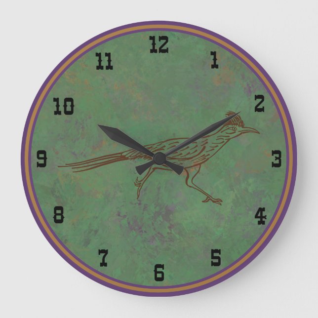 Southwest Roadrunner Sagebrush Green Large Horloge (Recto)