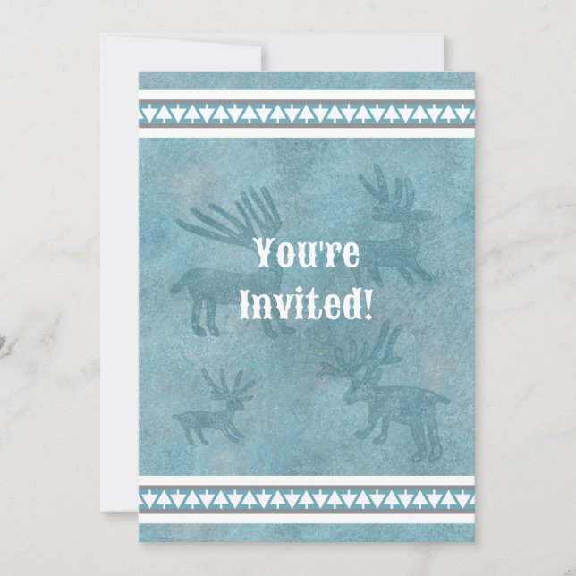 Southwest Winter Deer Blue Flat Holiday Invitation (Devant)