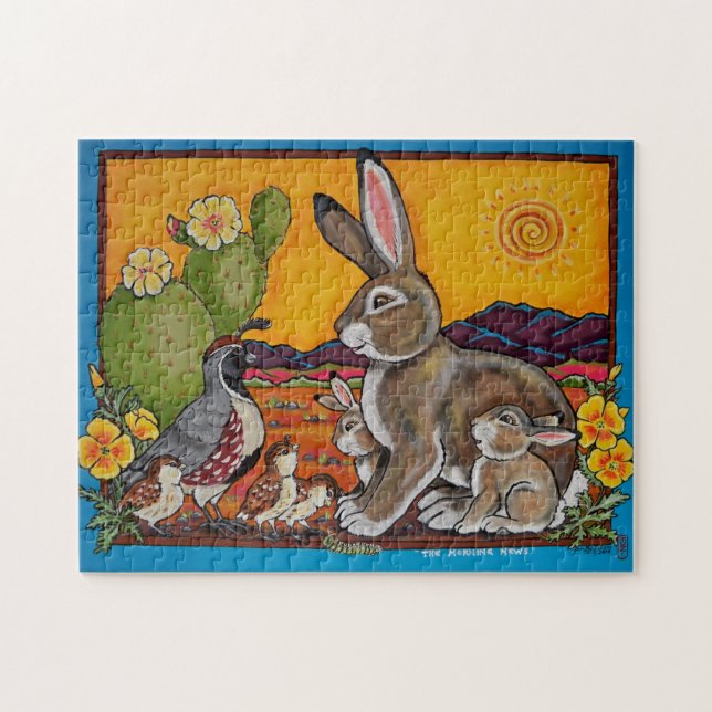 Southwestern Animaux Faune Rabbit Quail Puzzle (Horizontal)