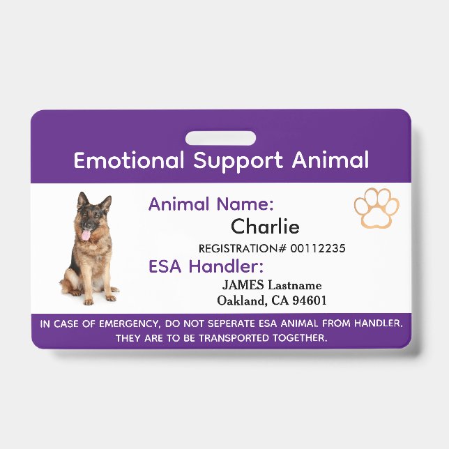 Soutien émotionnel Animal ESA ID One Photo Badge (Avant)