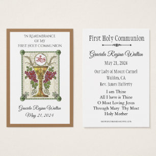 Souvenir Carte Sainte Chalice Première Communion S