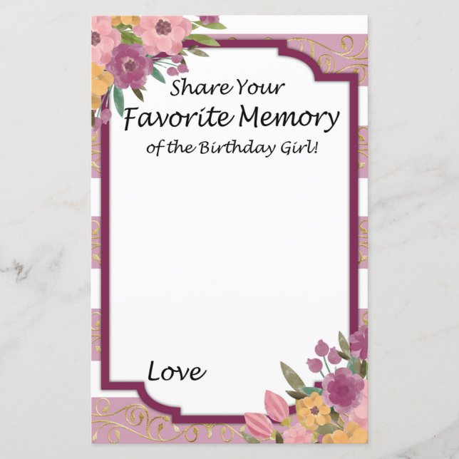 Souvenir préféré rayé de rose de la fille d'annive (Devant)