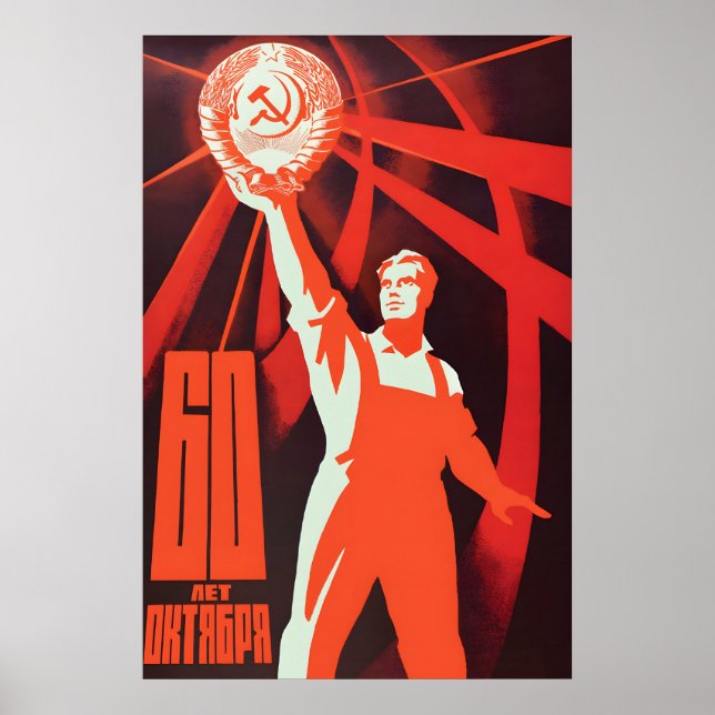 Soviet Propaganda Poster – 60 Years October (Devant)