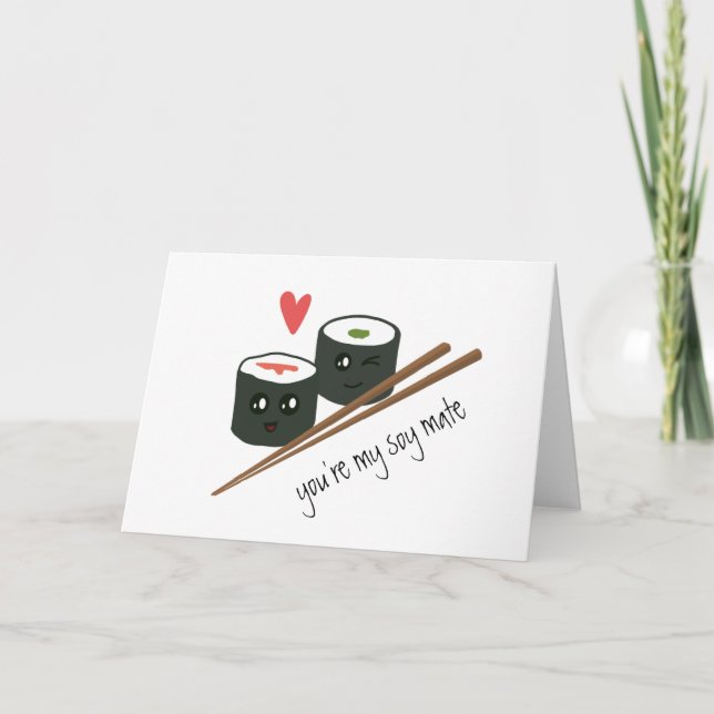 Soy Mate Couple Kawaii Sushi Love Carte Coeur (Devant)