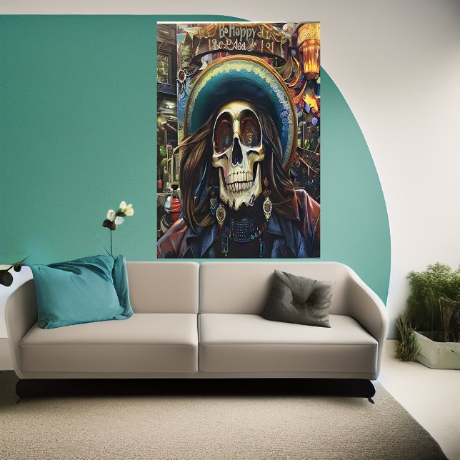 Soyez heureux Crâne | AI Art Poster (Créateur téléchargé)