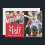 Soyez Joyeux | Carte photo de vacances<br><div class="desc">Cette carte de vacances 2 photos rouge et blanc présente un design de typographie mignon et le salut "Soyons joyeux" en calligraphie géante.</div>