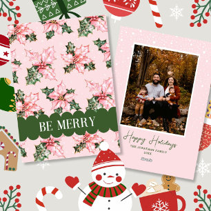 Soyez Joyeux Pink neige Florale Carte de Noël