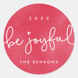 Soyez Joyeux Sticker Rond Aquarelle Rouge
