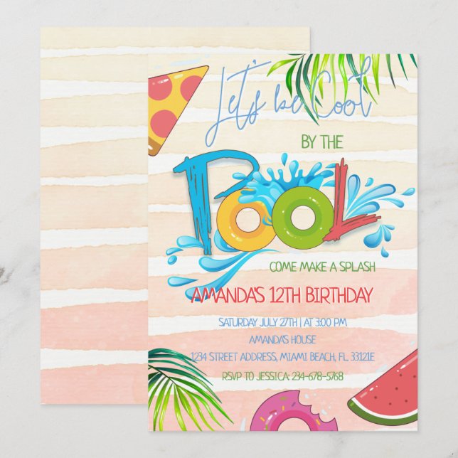 Soyons Cool Par La Piscine Fête Invitation Anniver (Devant / Derrière)