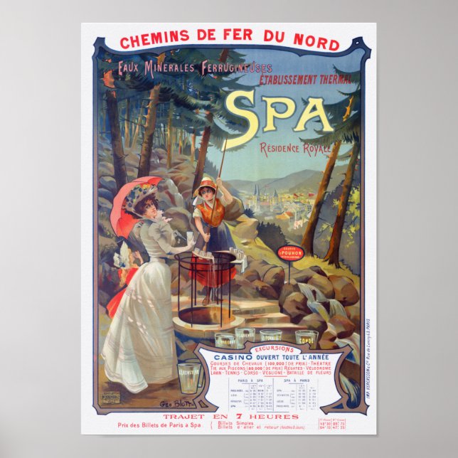 Spa Belgique Poster du Chemin de fer Vintage 1900 (Devant)