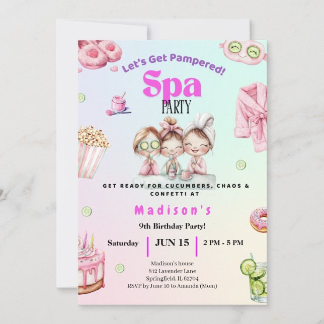 Spa Birthday Invitation • Pamper Party Invite (Devant)
