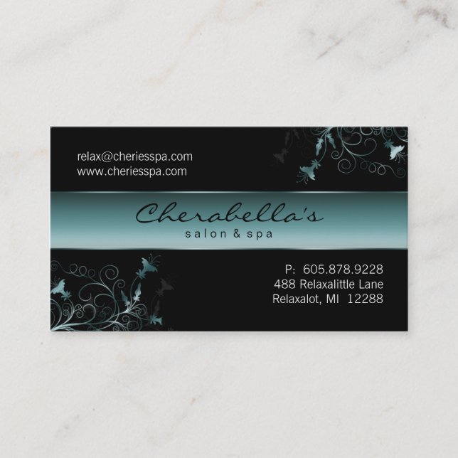 Spa - carte de visite turquoise élégant de fleur (Devant)