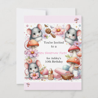  Spa Cute Mouse Sleepover Party Invitation
