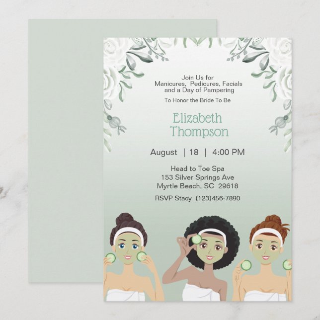 Spa Day Bachelorette Party Floral Invitation (Devant / Derrière)