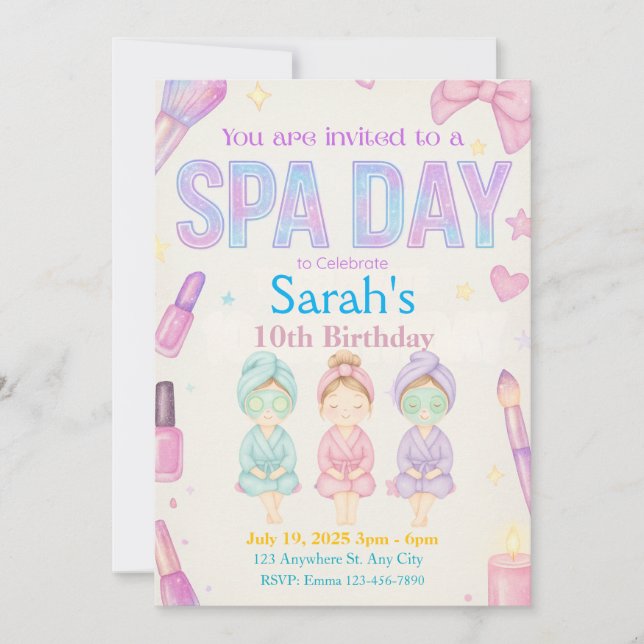 Spa Day Fête Fille Anniversaire Invitation (Devant)