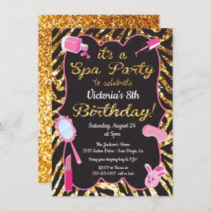 Spa de parties scintillant d'or Invitations fête d
